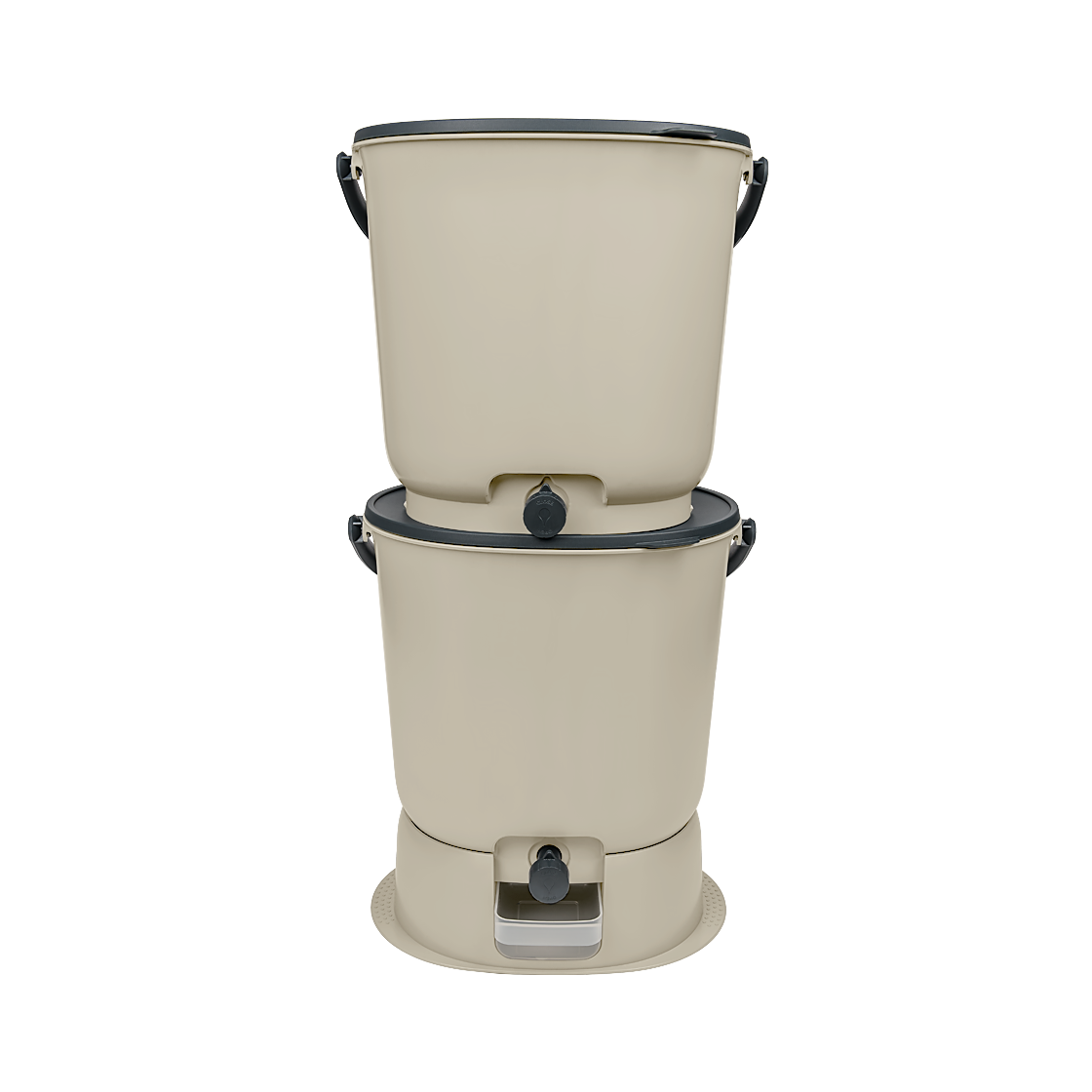 Organko-Essential-set-+-base-(siv) - Copy Set 2 coșuri compostare | Bokashi Organko Essential | 15.3 L x 2 | Crem - imagine 1